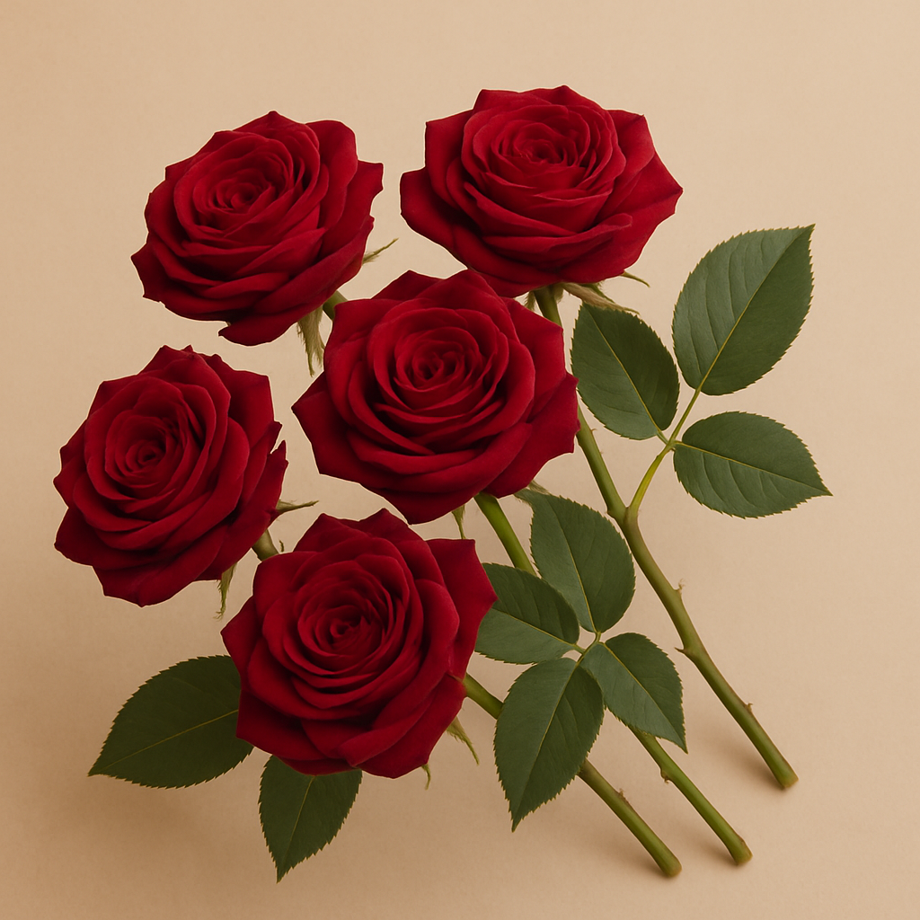 Róże dekoracyjne „Velvet Red” – sztuczne kwiaty - 5 róż